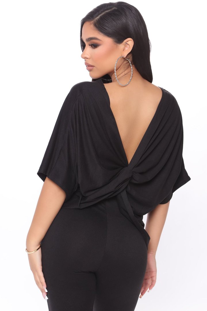 Don't Get This Twisted Short Sleeve Pant Set - Black