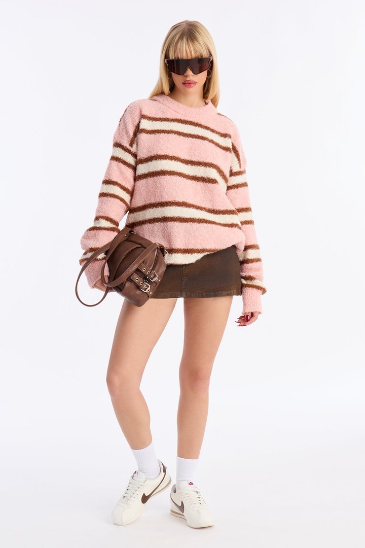 Quality Time Striped Pullover Sweater - Pink/combo