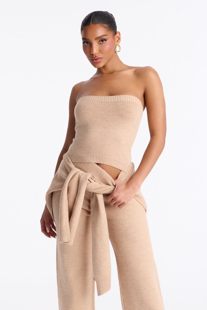 Shilo Sweater Shawl 3 Piece Pant Set - Taupe