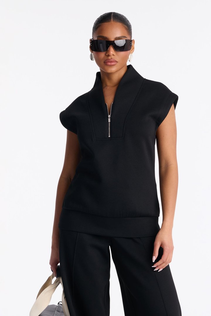 Shea Quarter Zip Sleeveless Pant Set - Black