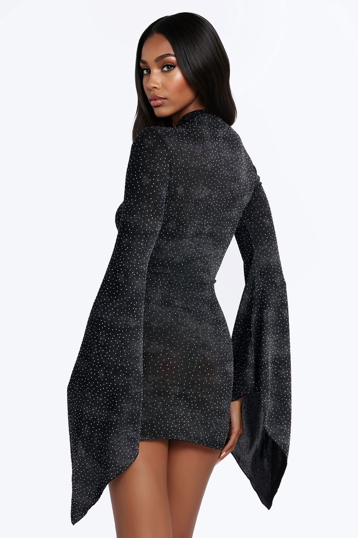 Nia Embellished Metallic Mini Dress - Charcoal