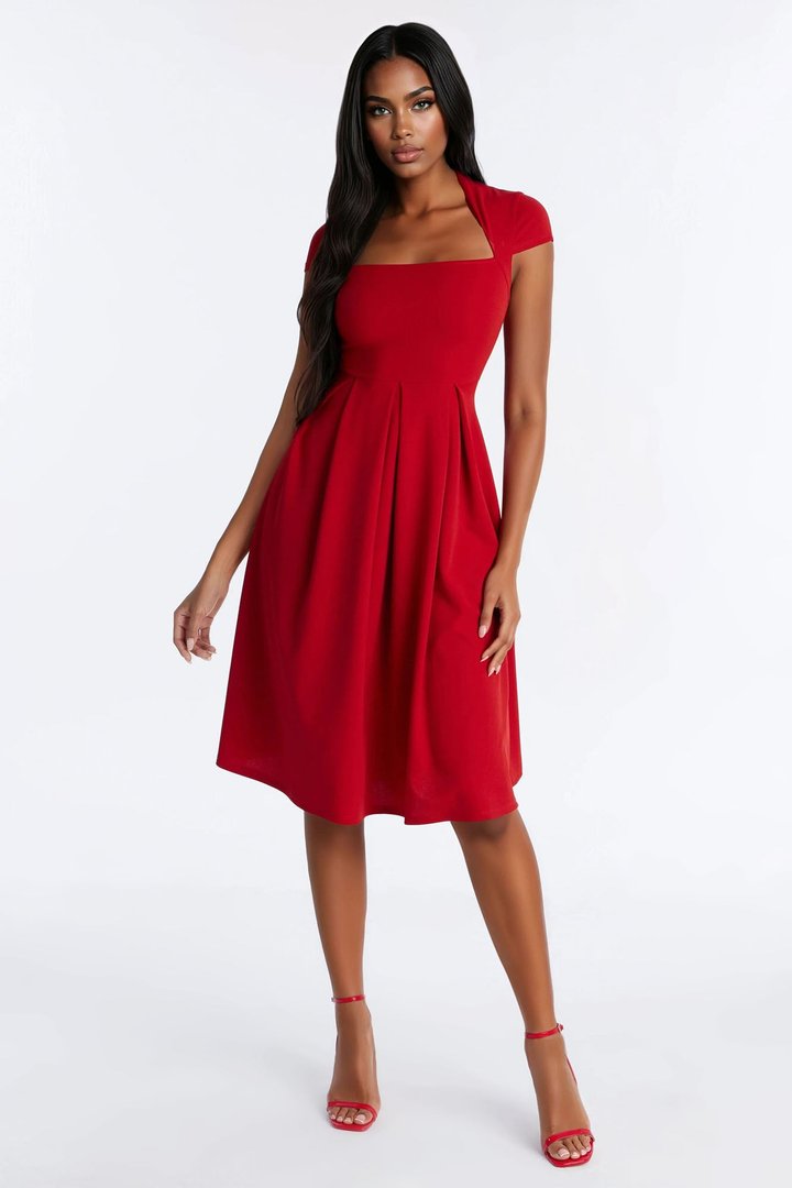Oakley Pleated Midi Dress - Rust