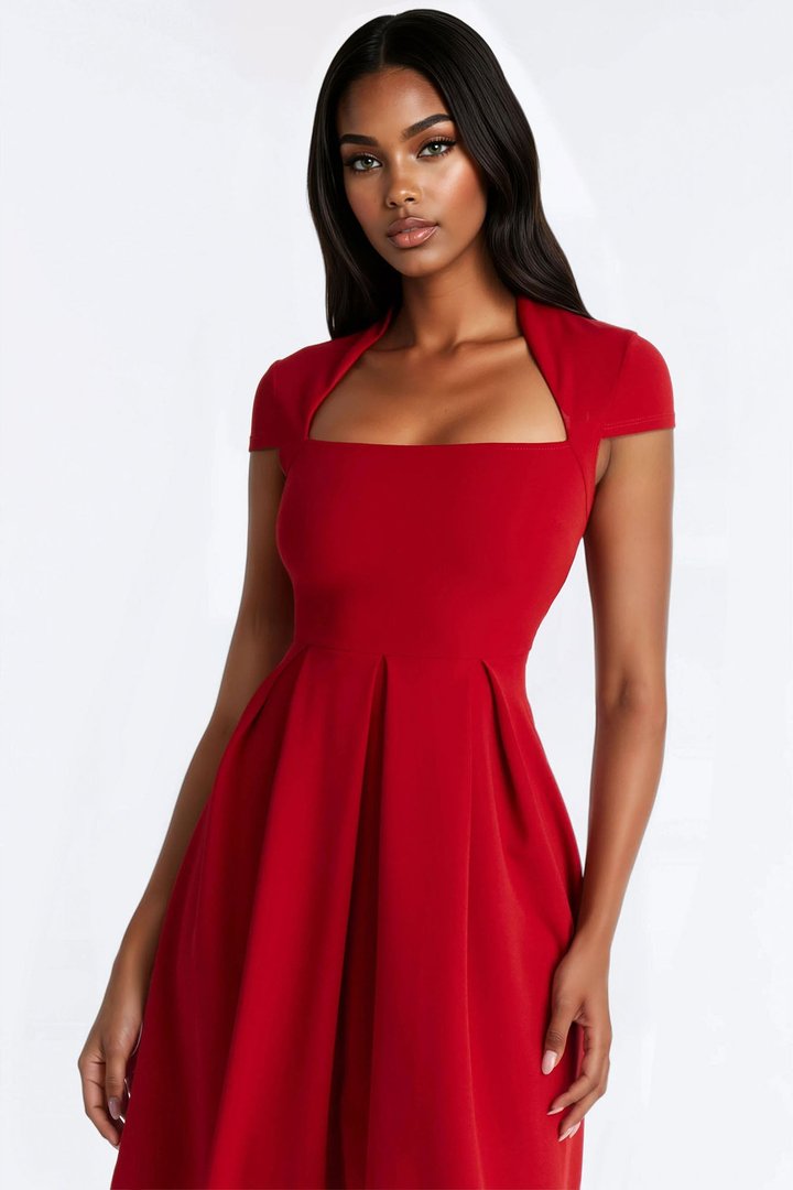 Oakley Pleated Midi Dress - Rust
