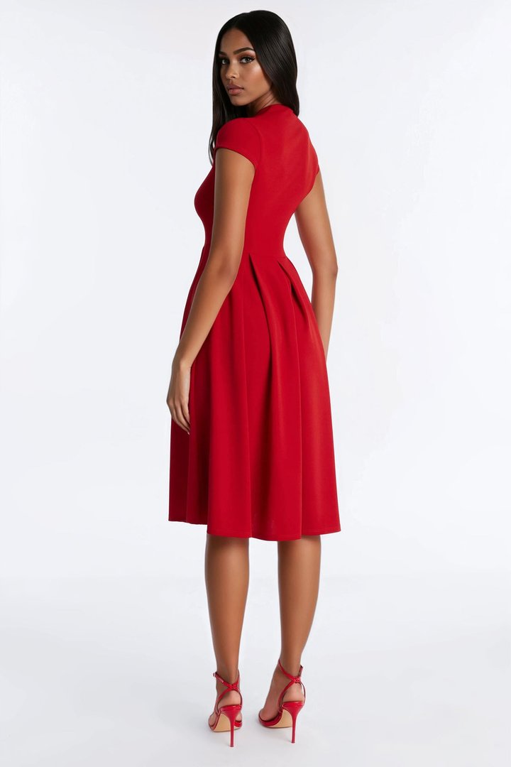 Oakley Pleated Midi Dress - Rust