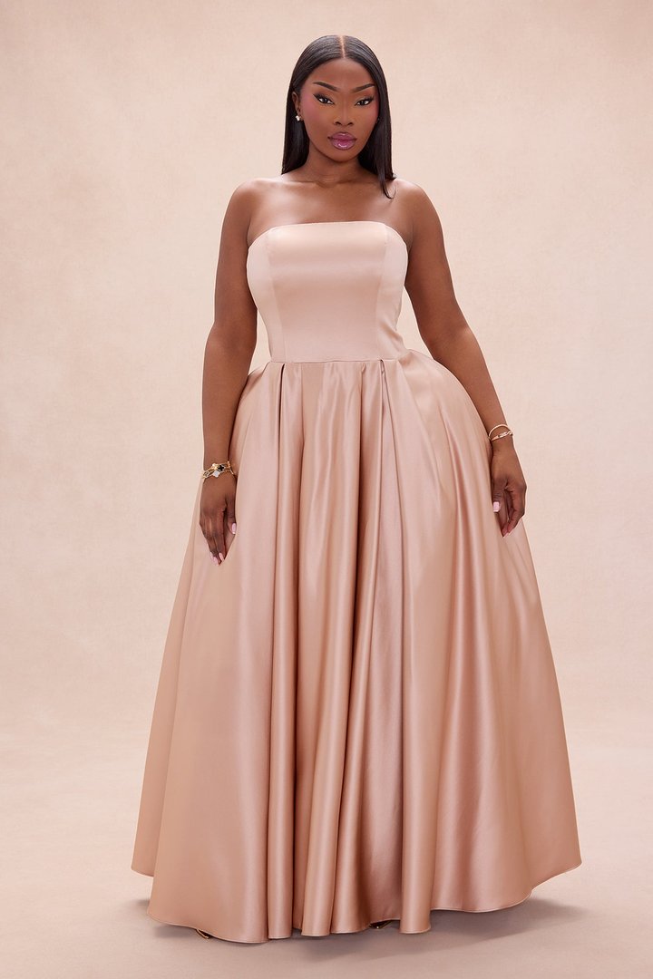 Invite Only Strapless Satin Gown - Mocha