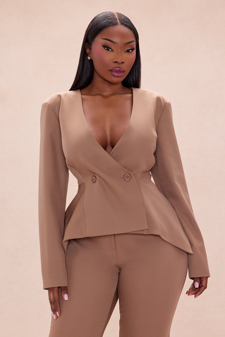 Mikayla Peplum Jacket Pant Set - Coco