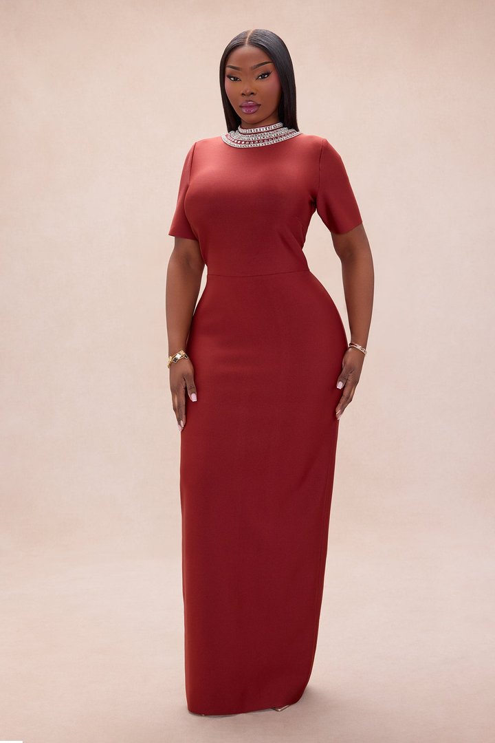 Tatum Backless Rhinestone Bandage Maxi Dress - Copper
