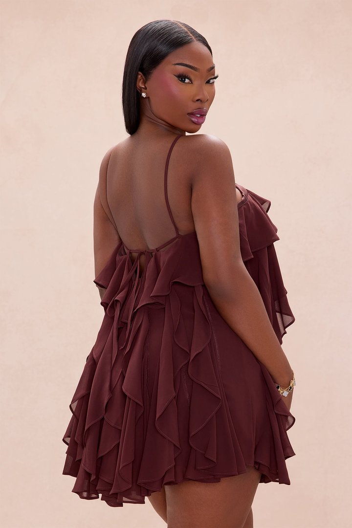Free As Can Be Ruffle Mini Dress - Chocolate