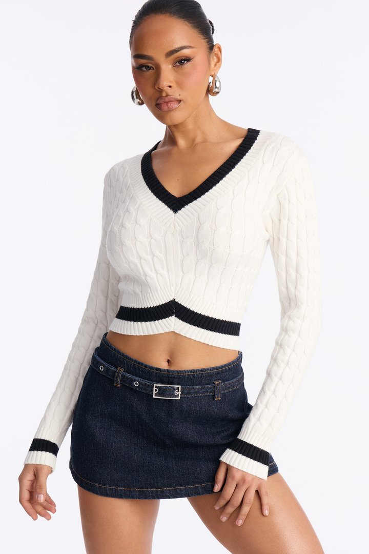 Not The Same Cable Knit Cropped Sweater - Ivory/combo