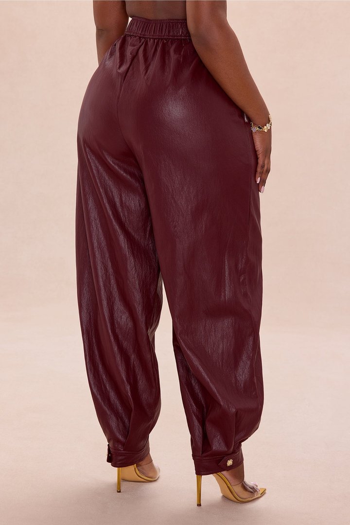 Mariella Faux Leather Balloon Pant - Burgundy