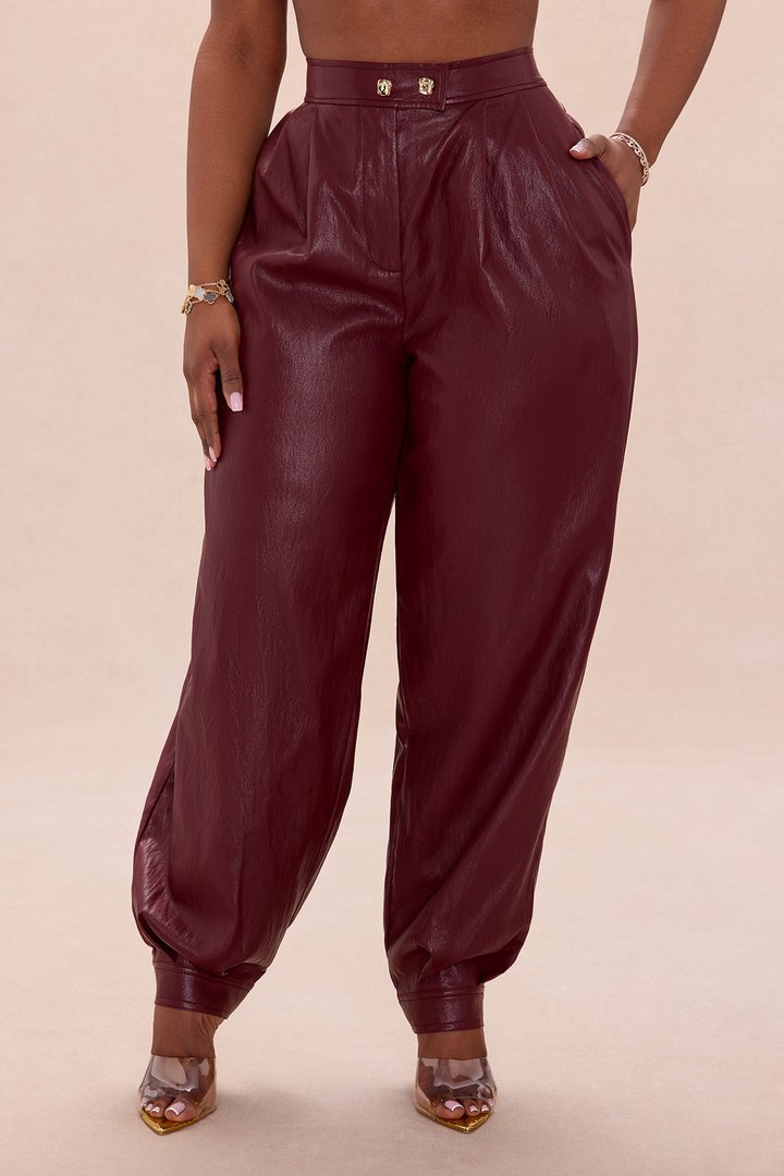Mariella Faux Leather Balloon Pant - Burgundy