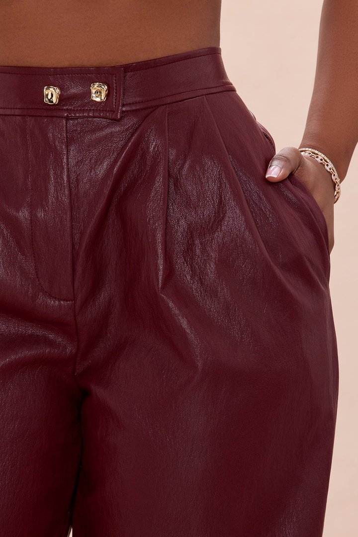 Mariella Faux Leather Balloon Pant - Burgundy