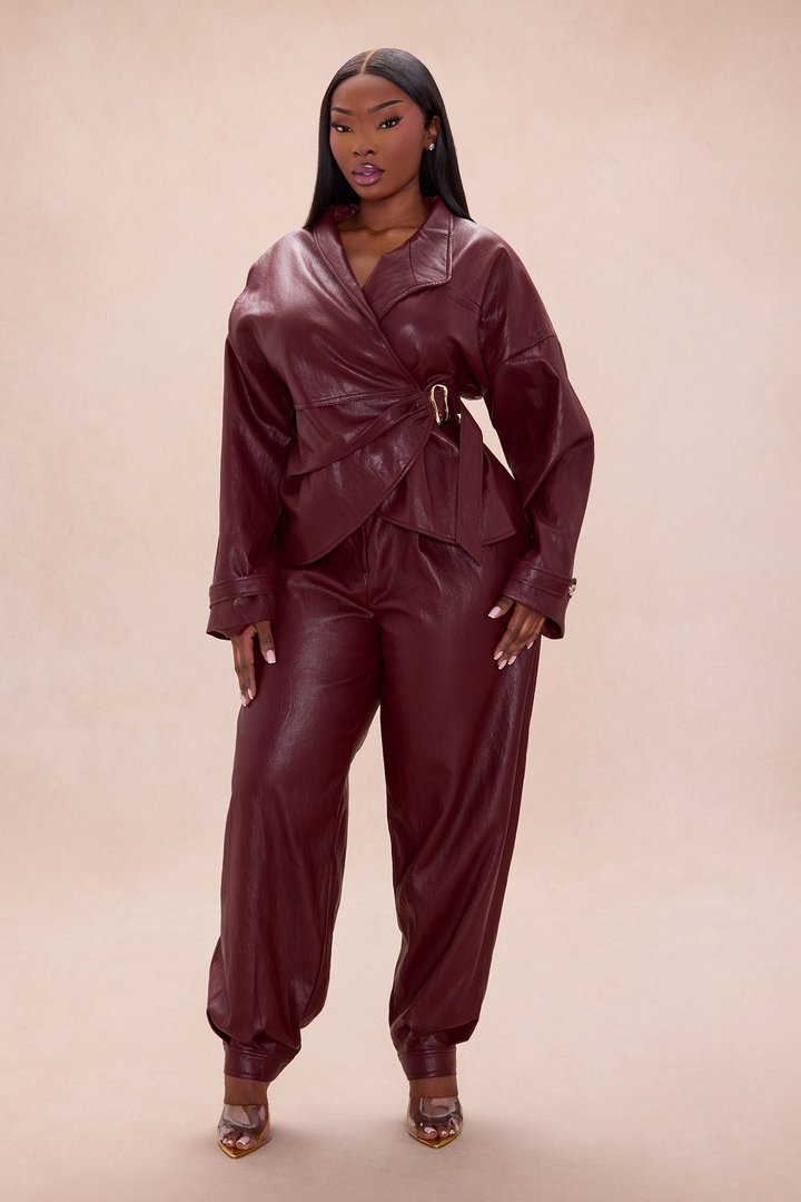 Mariella Faux Leather Balloon Pant - Burgundy