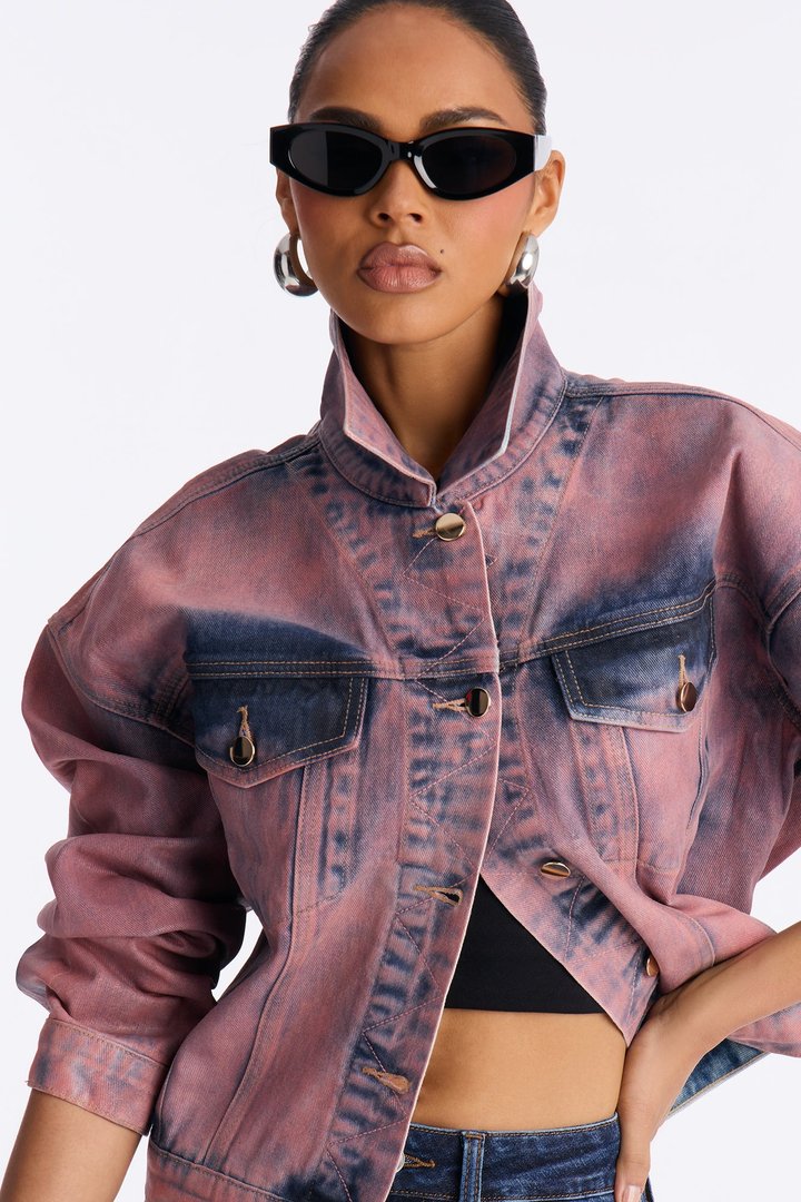 Pink Aura Coated Denim Jacket - Pink