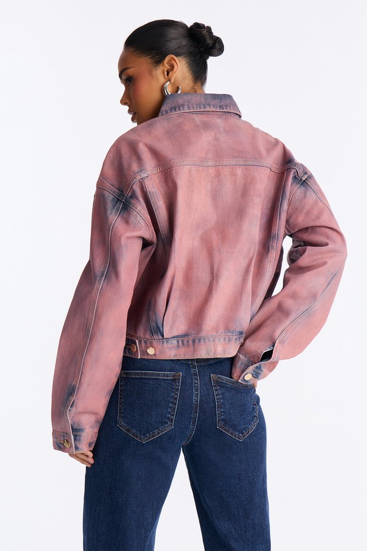 Pink Aura Coated Denim Jacket - Pink