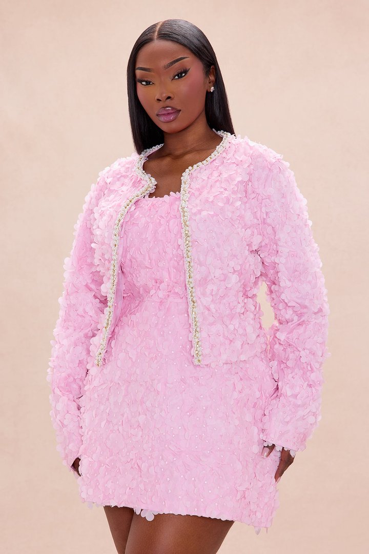 Daisy Embellished Trim Tulle Jacket - Light Pink