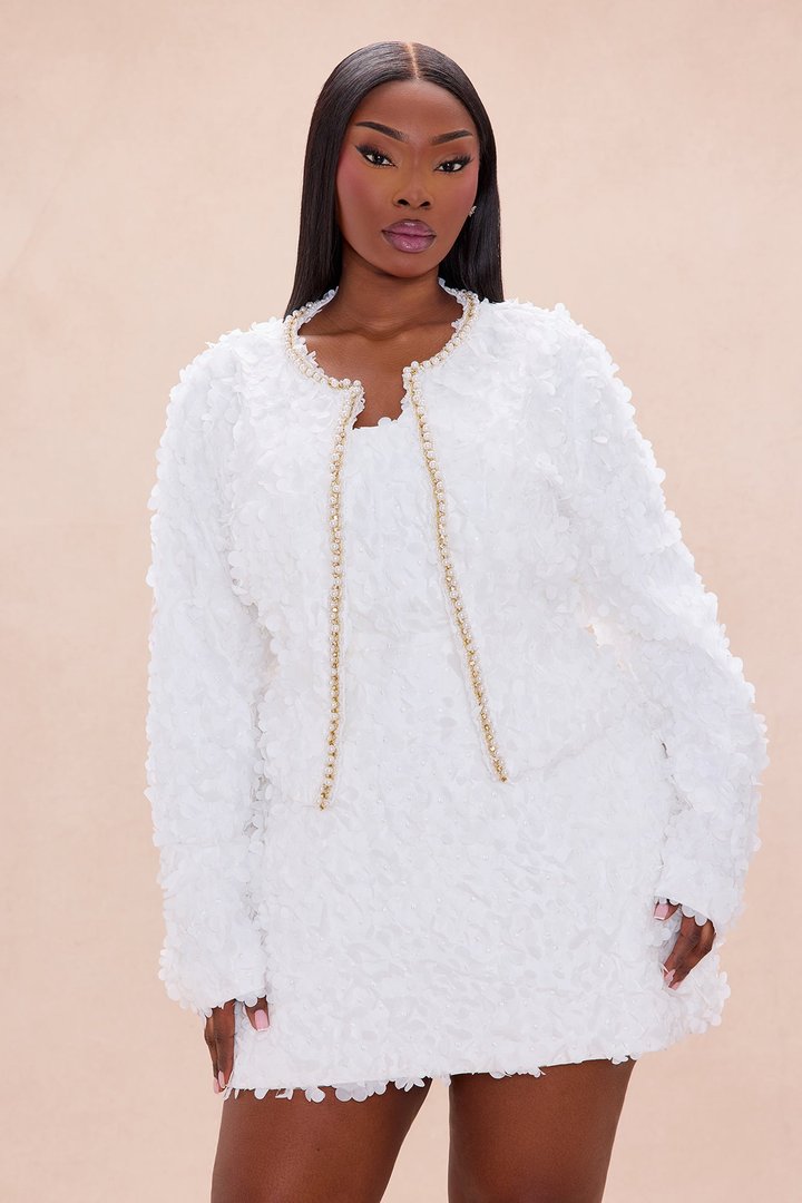 Daisy Embellished Trim Tulle Jacket - White