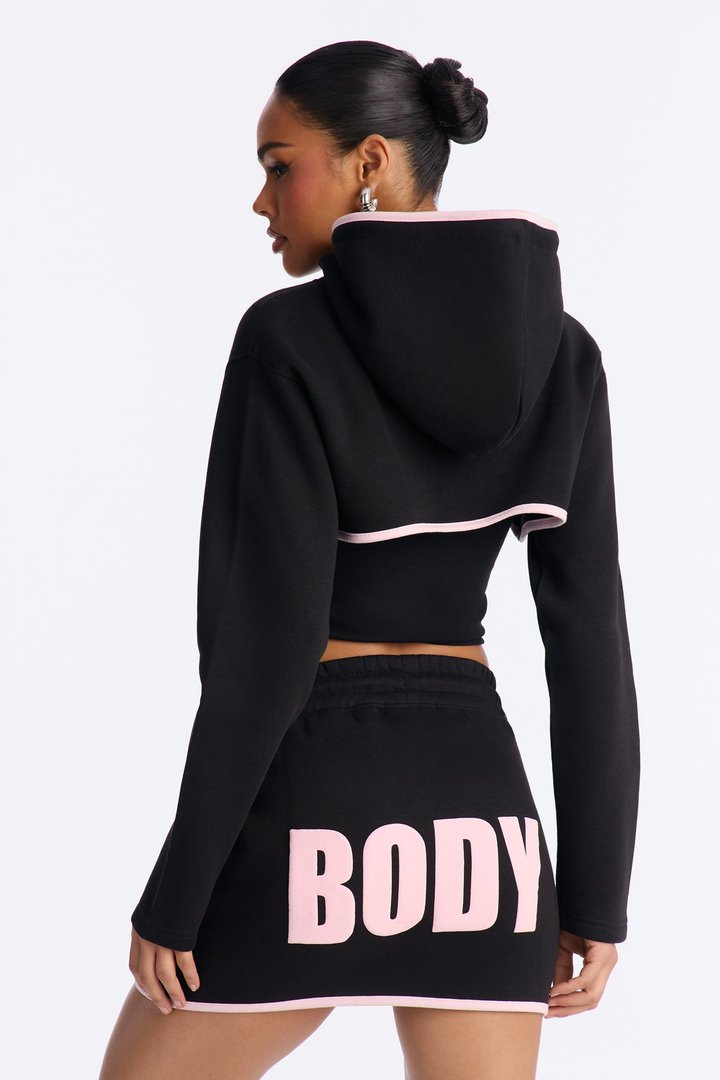 Body Goals Fleece Puff Print Mini Skirt Set - Black/Pink