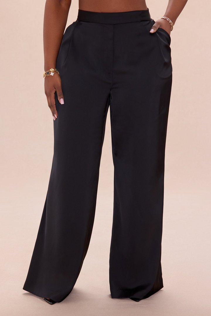 Maylee Satin Wide Leg Pant - Black