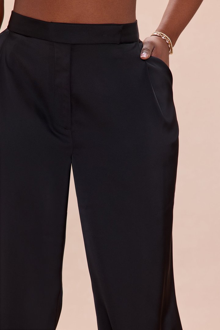 Maylee Satin Wide Leg Pant - Black