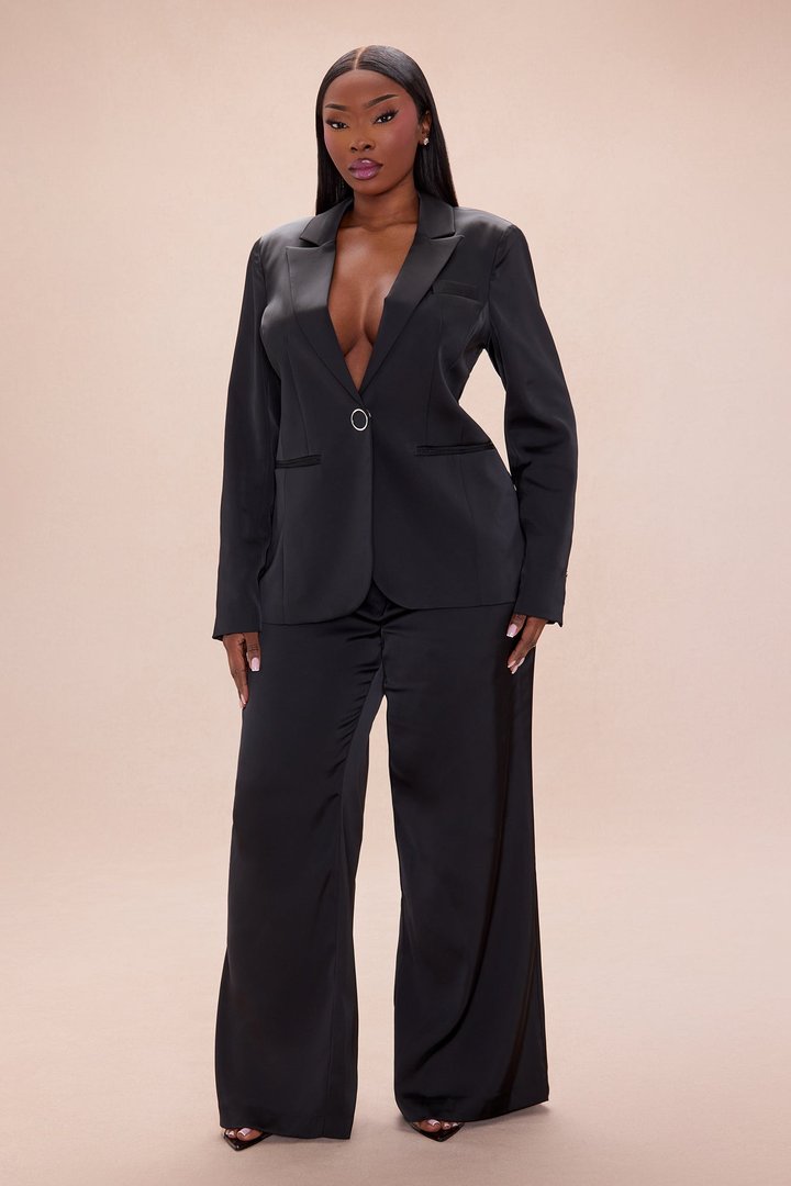 Maylee Satin Wide Leg Pant - Black