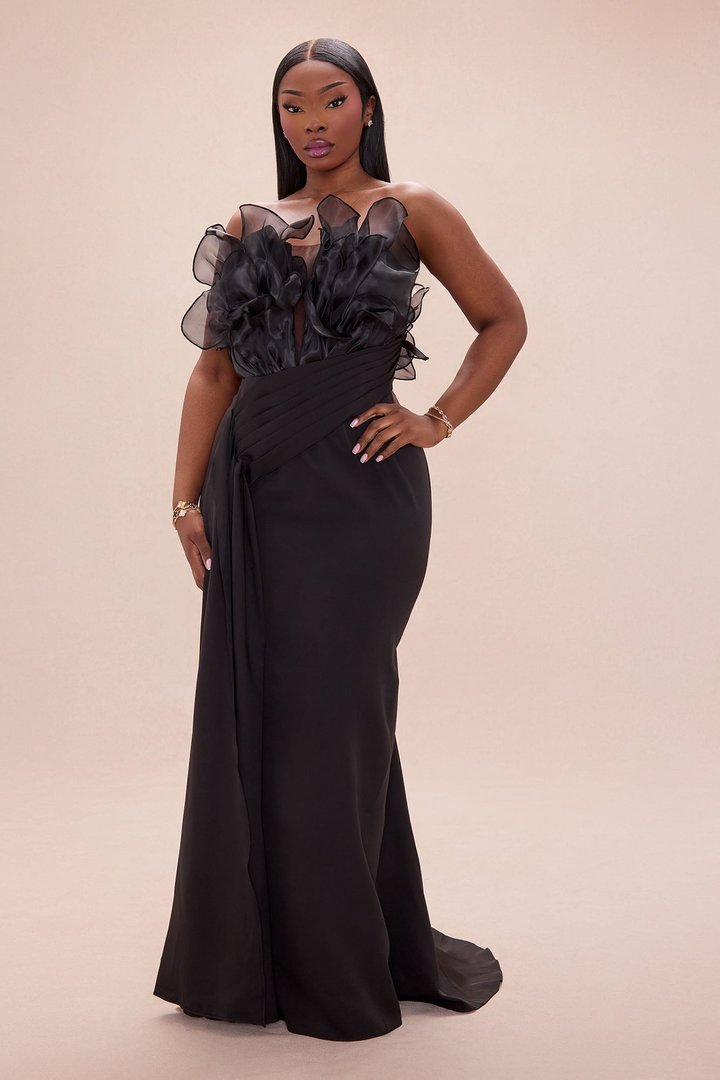 Karolyn Draped Ruffle Gown - Black