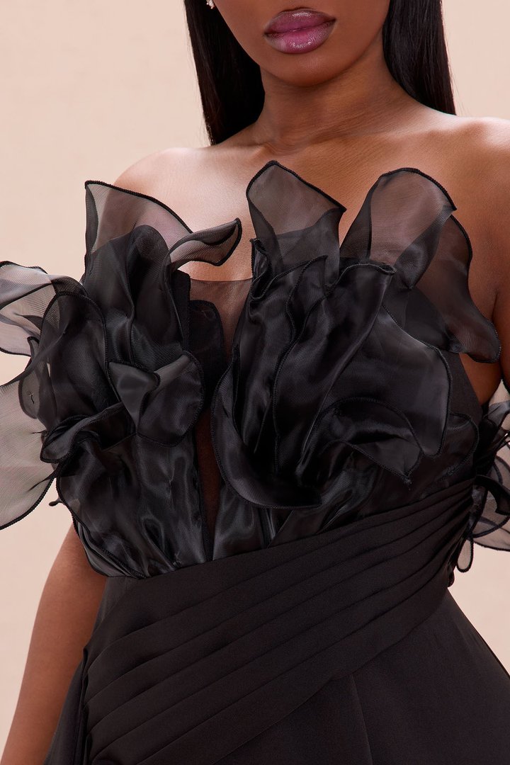 Karolyn Draped Ruffle Gown - Black