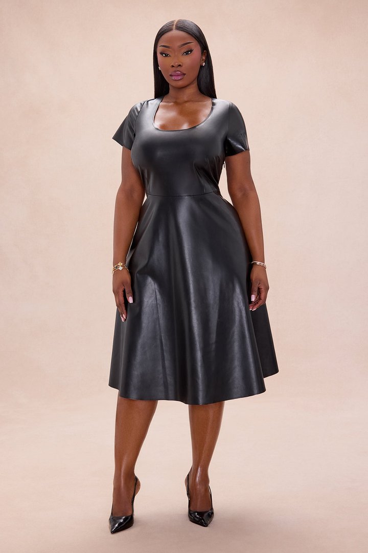 Jaclyn Faux Leather Midi Dress - Black