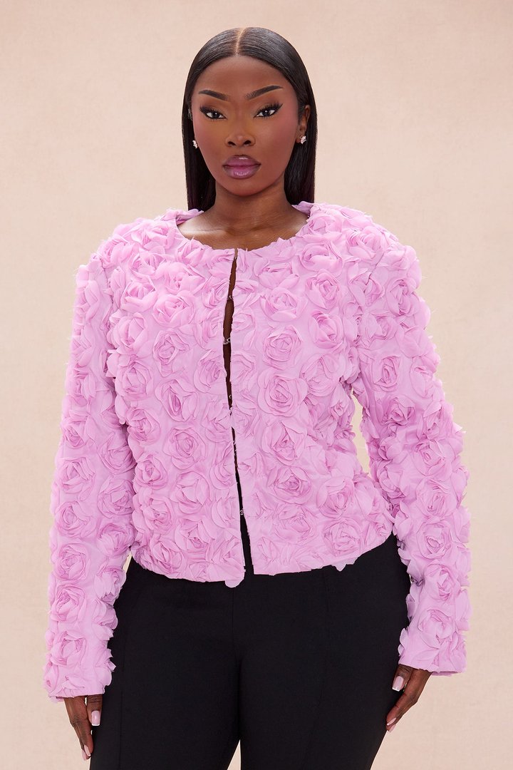Kimberly Floral Applique Cropped Jacket - Pink