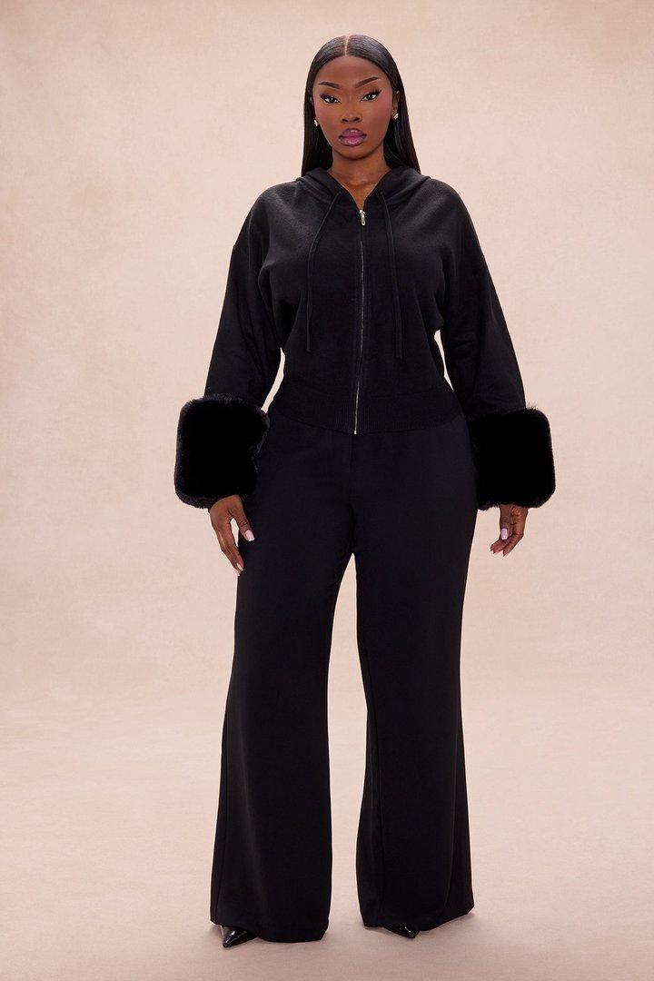 Keep Warm Fur Cuff Hoodie - Black