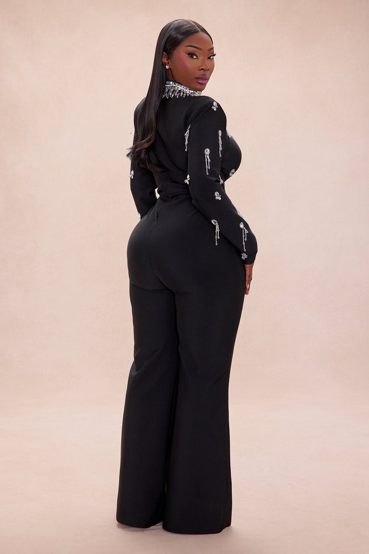 Tatum Rhinestone Bandage Jumpsuit - Black