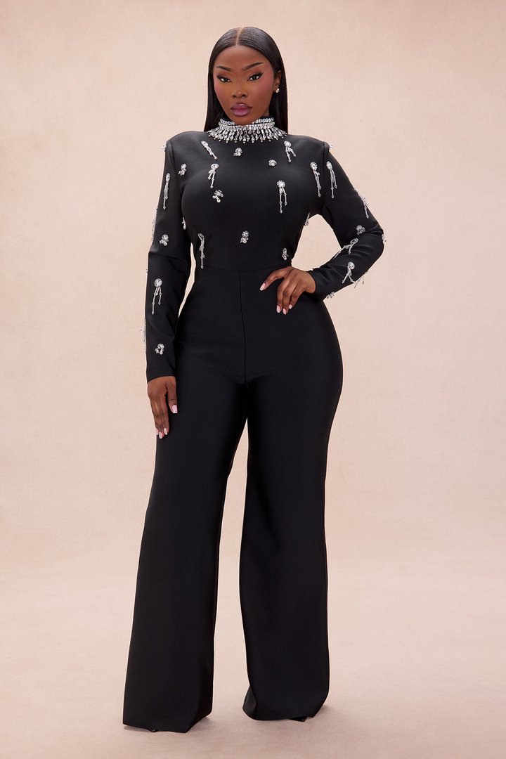 Tatum Rhinestone Bandage Jumpsuit - Black