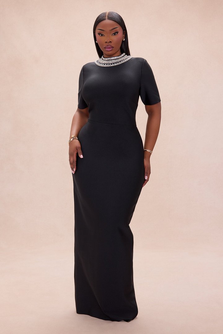 Tatum Backless Rhinestone Bandage Maxi Dress - Black