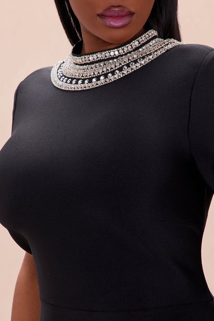 Tatum Backless Rhinestone Bandage Maxi Dress - Black