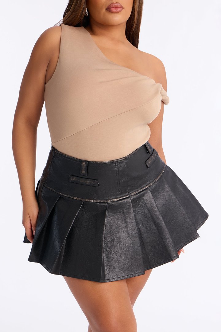 Jessica Distressed Faux Leather Mini Skirt - Black
