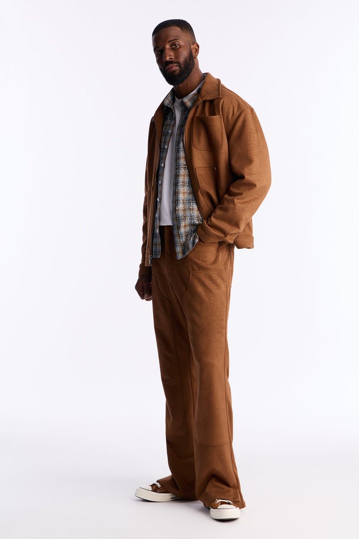 Matte Croc Faux Leather Jacket - Brown