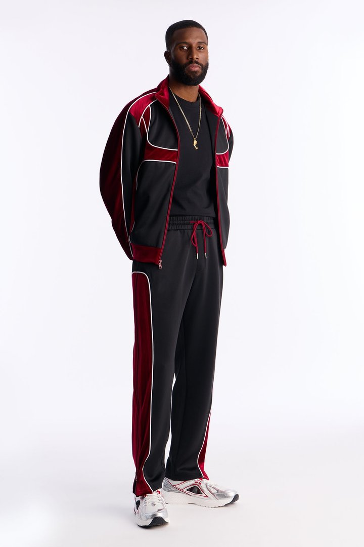 Slim Lexington Velour Side Track Pant - Burgundy