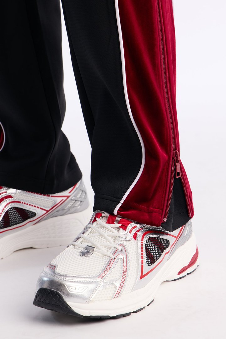 Slim Lexington Velour Side Track Pant - Burgundy