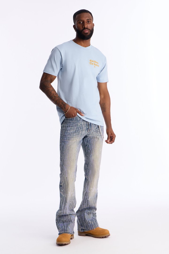 Stacked Skinny Flare Prizm Jeweled Jean - Vintage Blue Wash
