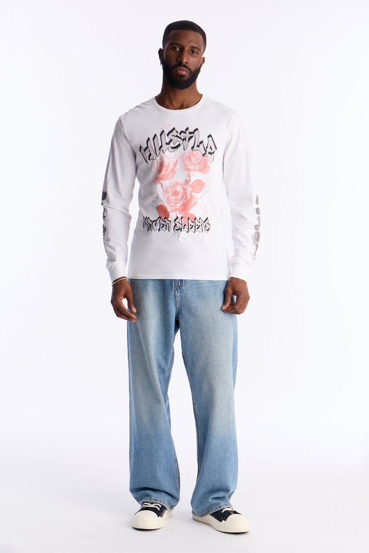 Hustle And Dream Long Sleeve Tee - White