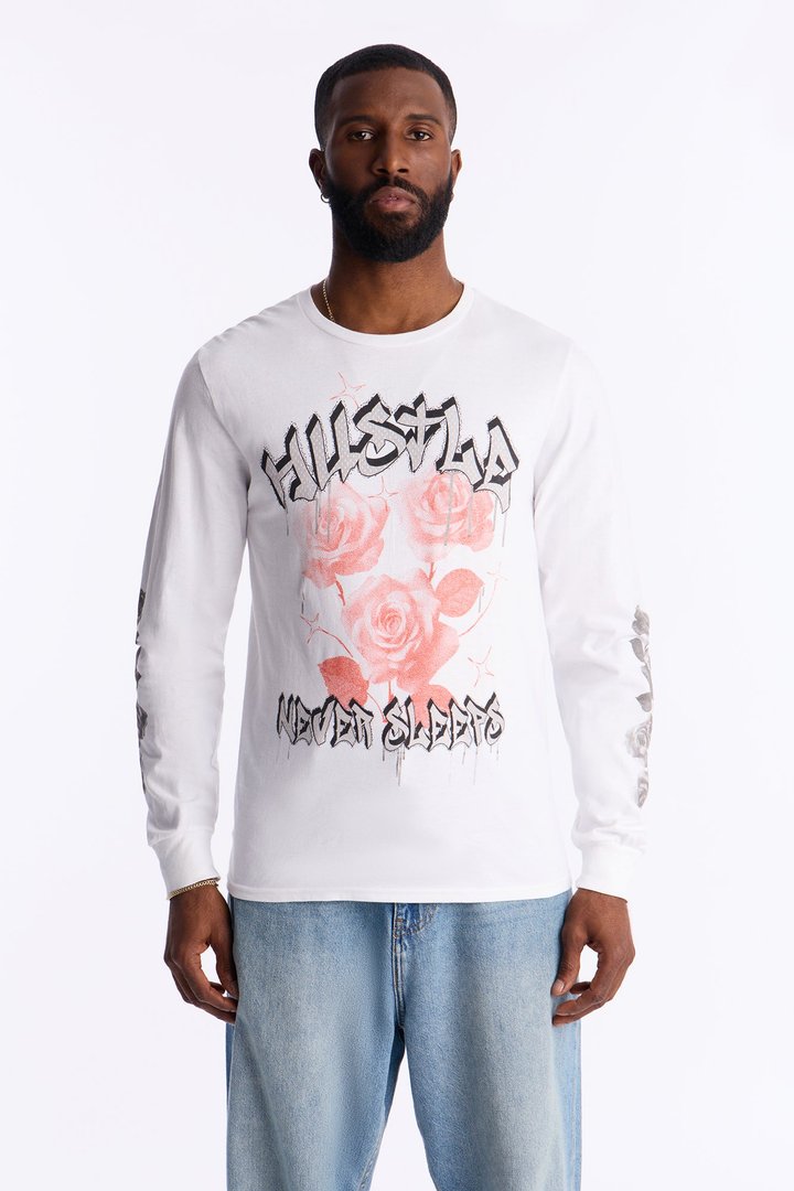 Hustle And Dream Long Sleeve Tee - White