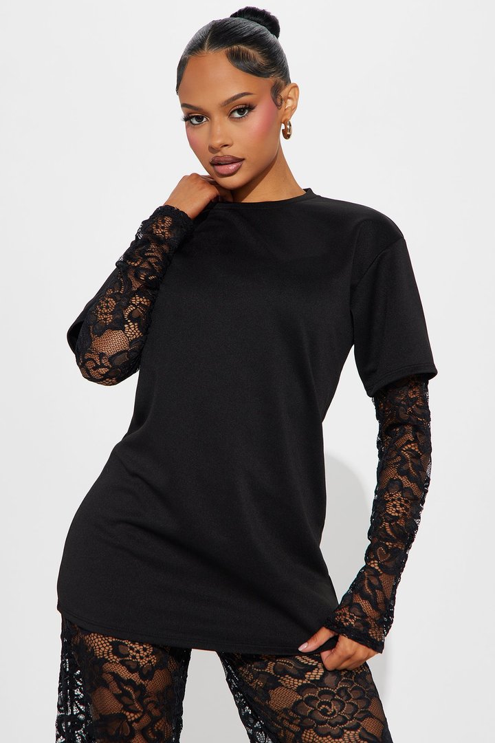 NYC Vibe Lace Pant Set - Black