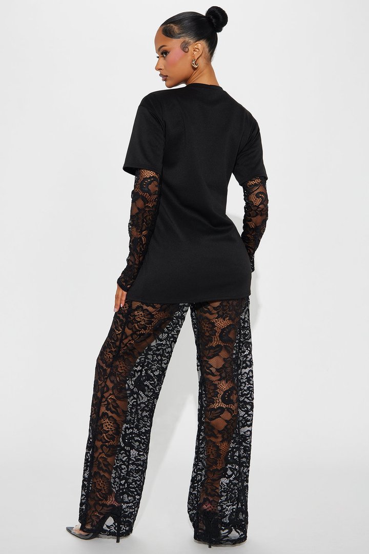 NYC Vibe Lace Pant Set - Black