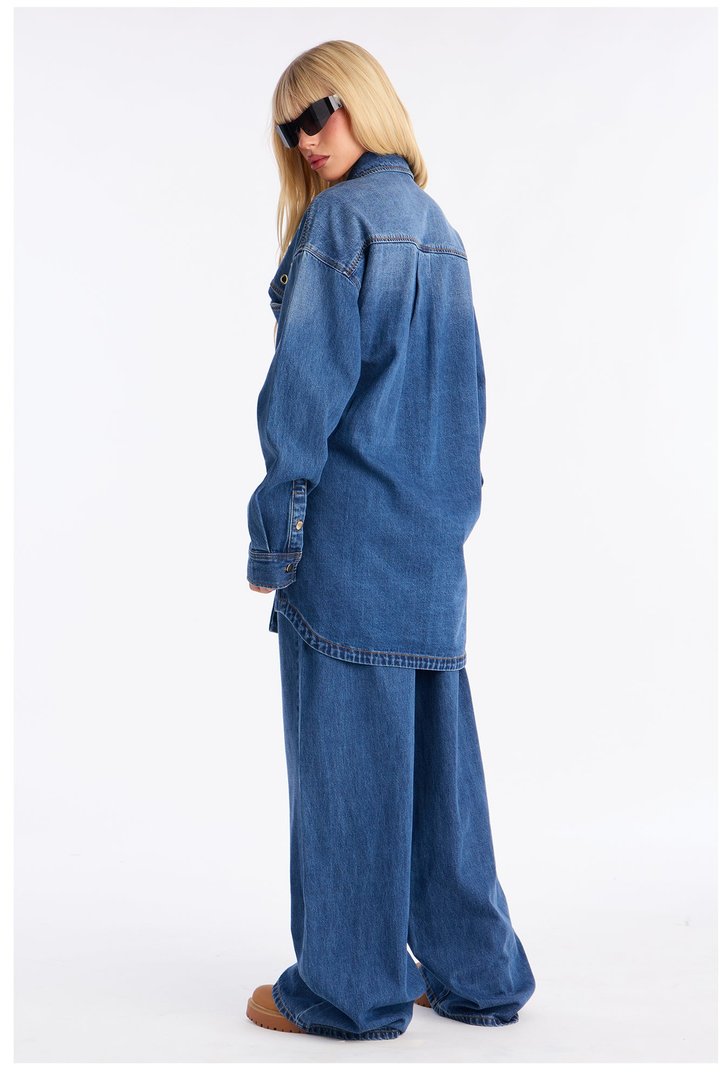 Farrah Denim Wide Leg Pant Set - Medium Wash
