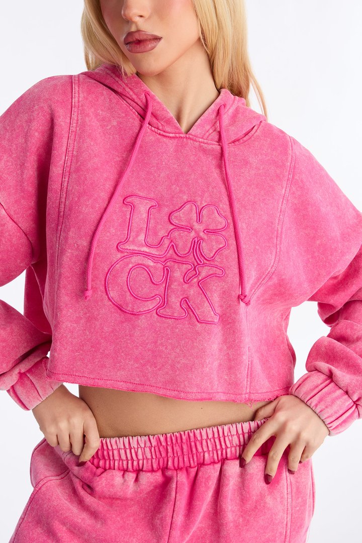 Get Lucky Washed Fleece Jogger Set - Pink