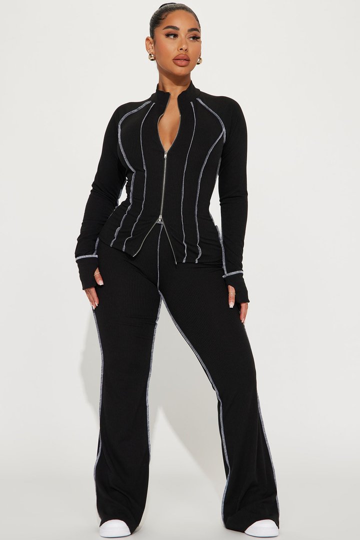 Carlie Ribbed Pant Set - Black