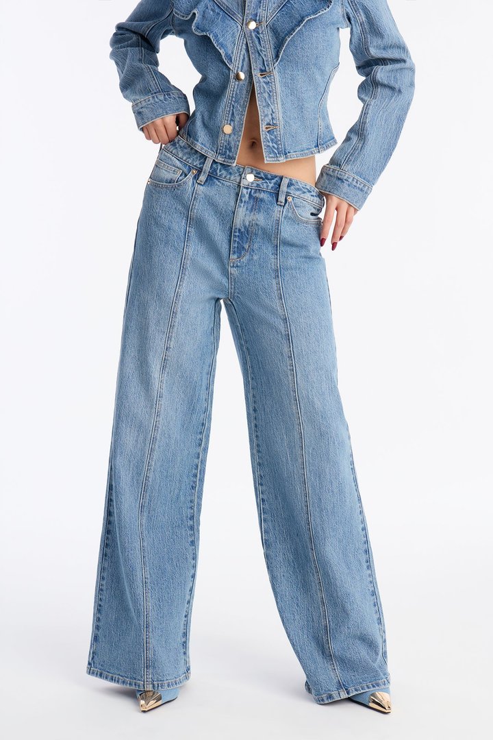 Scandi Low Stretch Wide Leg Jeans - Medium Wash