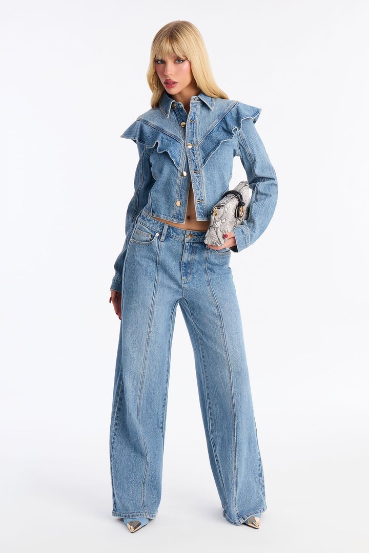 Scandi Low Stretch Wide Leg Jeans - Medium Wash