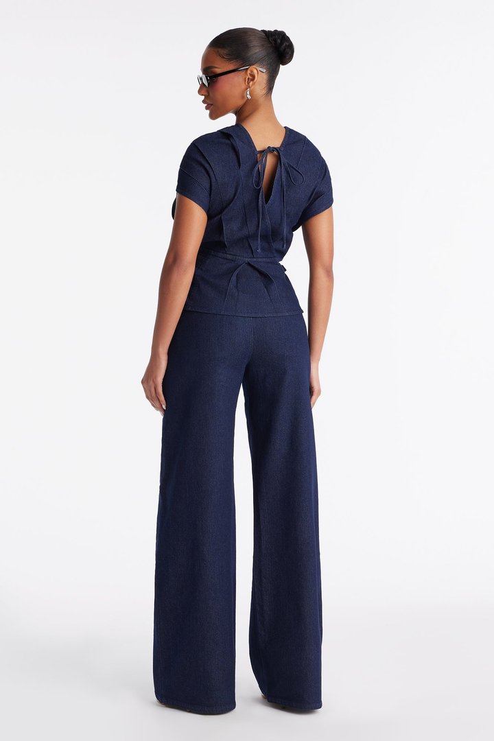 Gigi Denim Buckle Pant Set - Dark Denim
