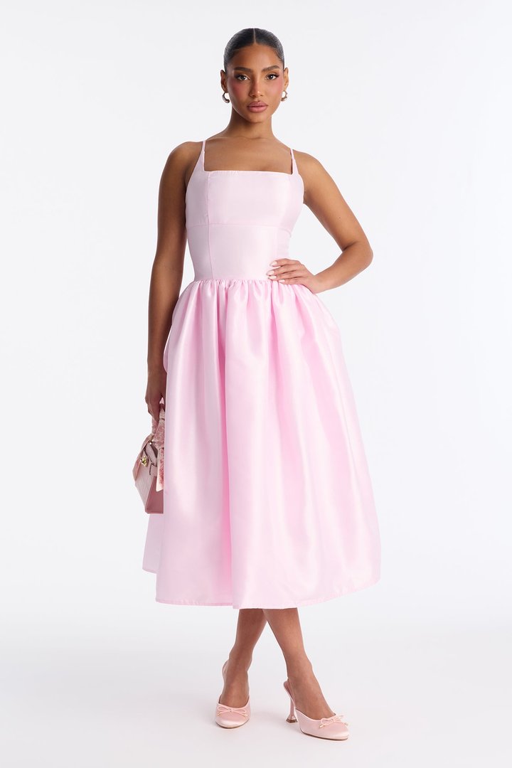 Nicole Corset Satin Midi Dress - Pink